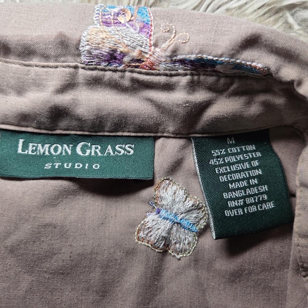 Lemon Grass Studio Butterfly Embroidered Blouse Womens M Boho Cottagecore Nature - Picture 2 of 7